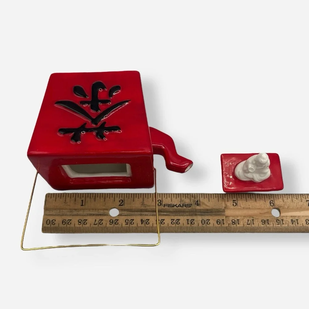 Fitz Floyd Ceramic Red Take Out Chinese Food Box Teapot Tea Buddha‎
